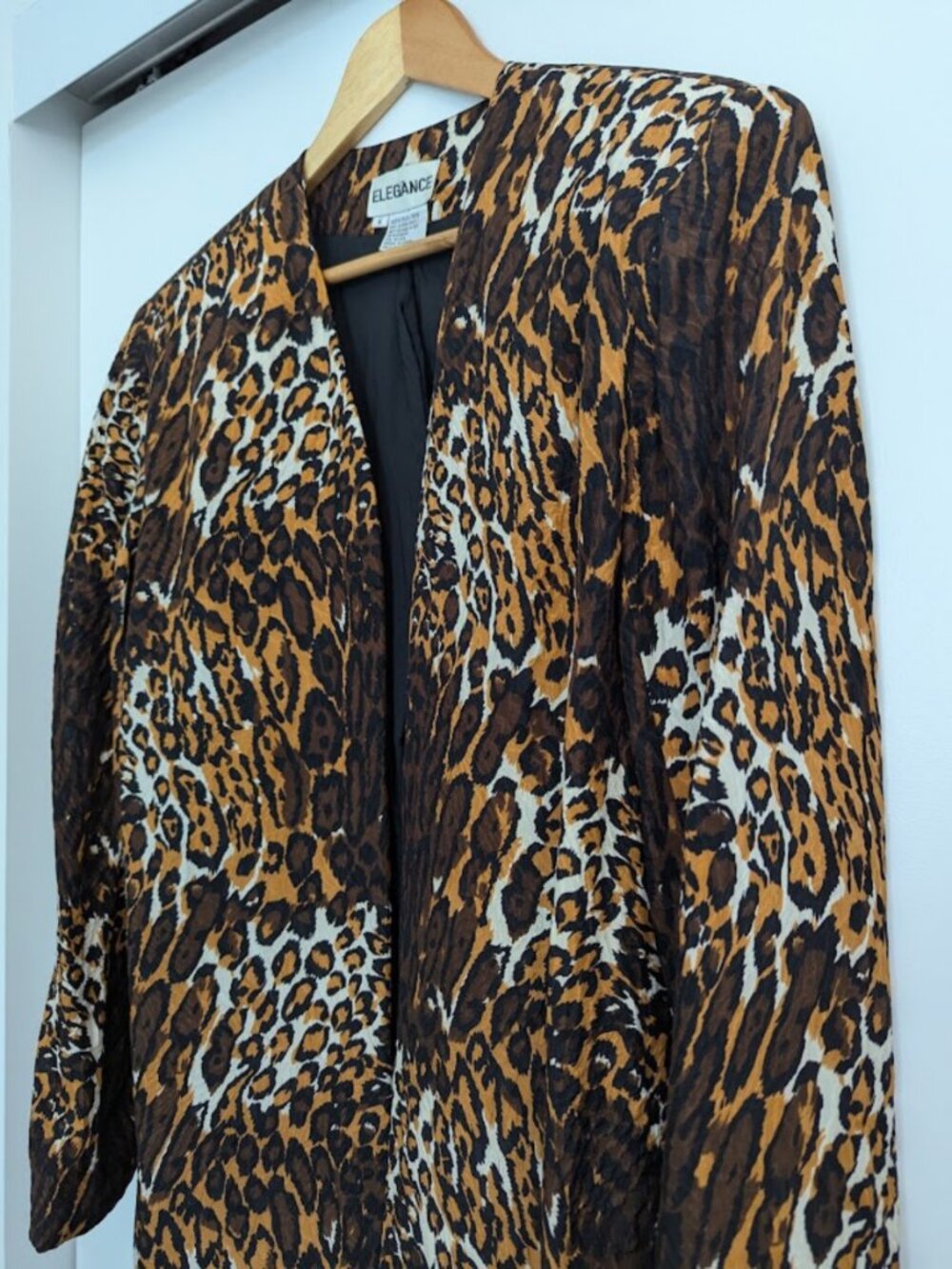 Silk 6 Leopard Jacket Animal Print 80s Crinkled Oversized Mob Wife Elegance - Picture 13 of 16